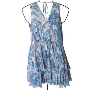 LaRok Chifon Marble Watercolor Ruffle Tiered Dress